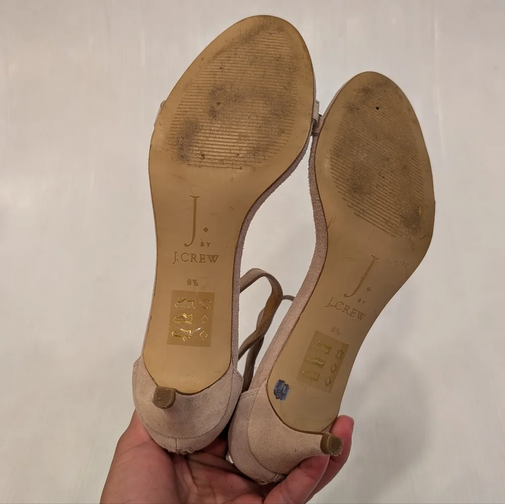 J by J CREW taupe suede scalloped ankle strap heeled sandals size 6.5